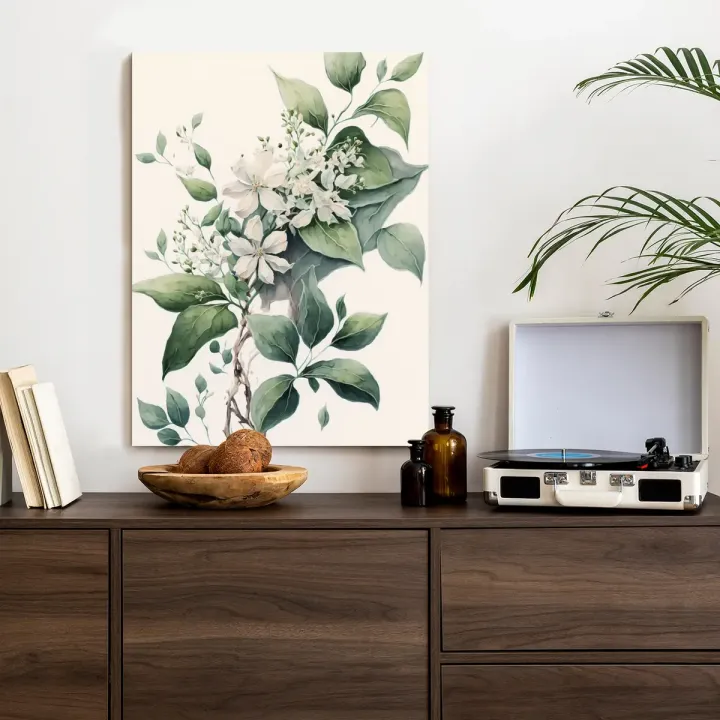 Plakat Kwiaty Na Zielonej Gałązce – Botaniczny Motyw Roślinny