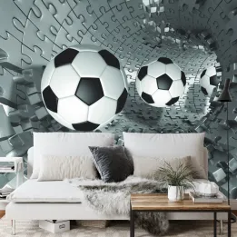 Fototapeta Piłka Nożna Puzzle 3D – Sportowa Abstrakcja dla Kibiców