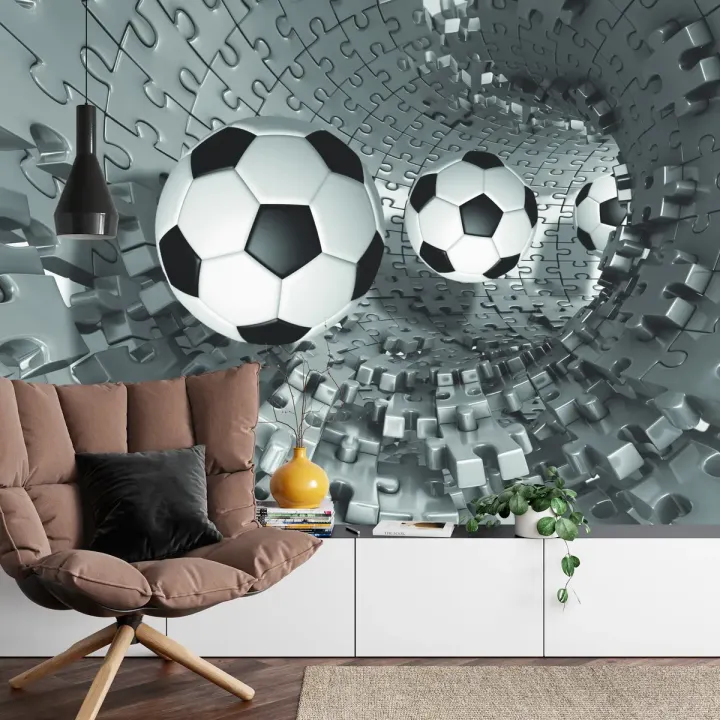 Fototapeta Piłka Nożna Puzzle 3D – Sportowa Abstrakcja dla Kibiców
