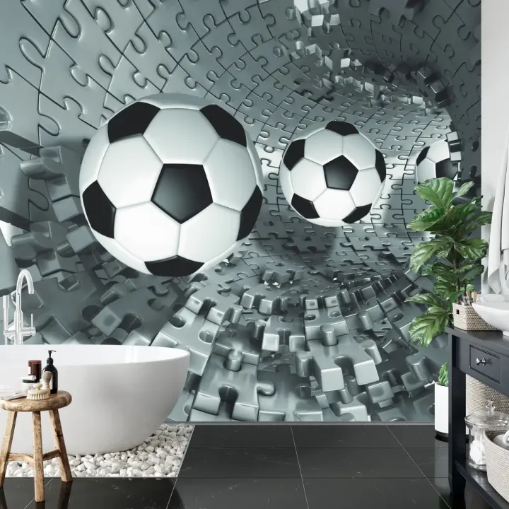 Fototapeta Piłka Nożna Puzzle 3D – Sportowa Abstrakcja dla Kibiców