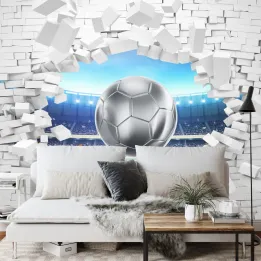 Fototapeta 3D Cegła – Piłka Nożna na Stadionie