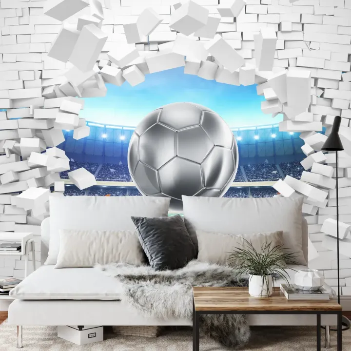 Fototapeta 3D Cegła – Piłka Nożna na Stadionie