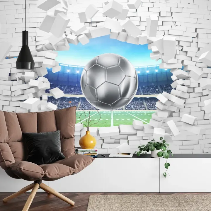 Fototapeta 3D Cegła – Piłka Nożna na Stadionie