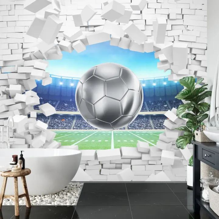 Fototapeta 3D Cegła – Piłka Nożna na Stadionie