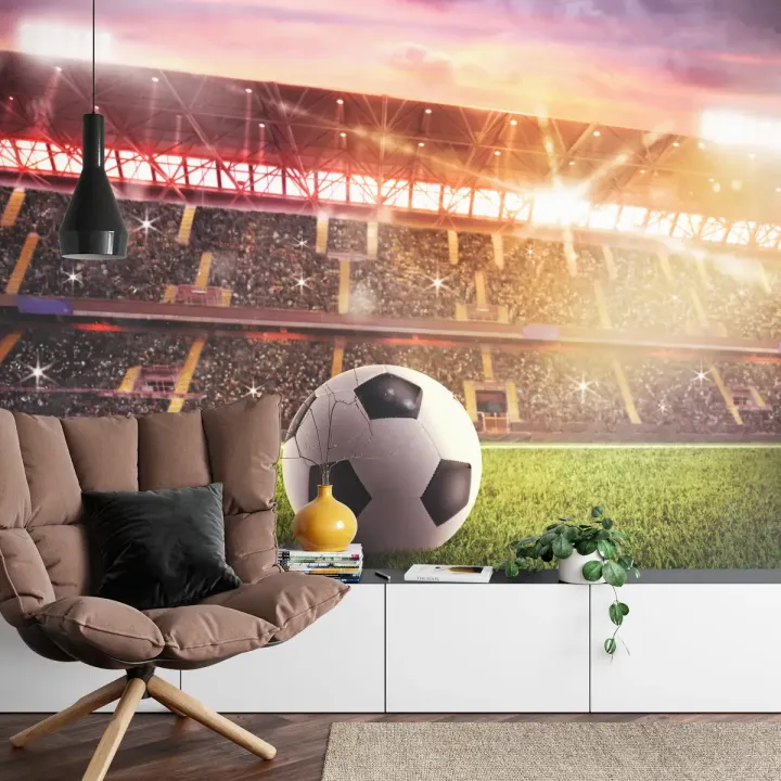 Fototapeta Piłka Nożna – Stadionowy Mecz o Zachodzie Słońca