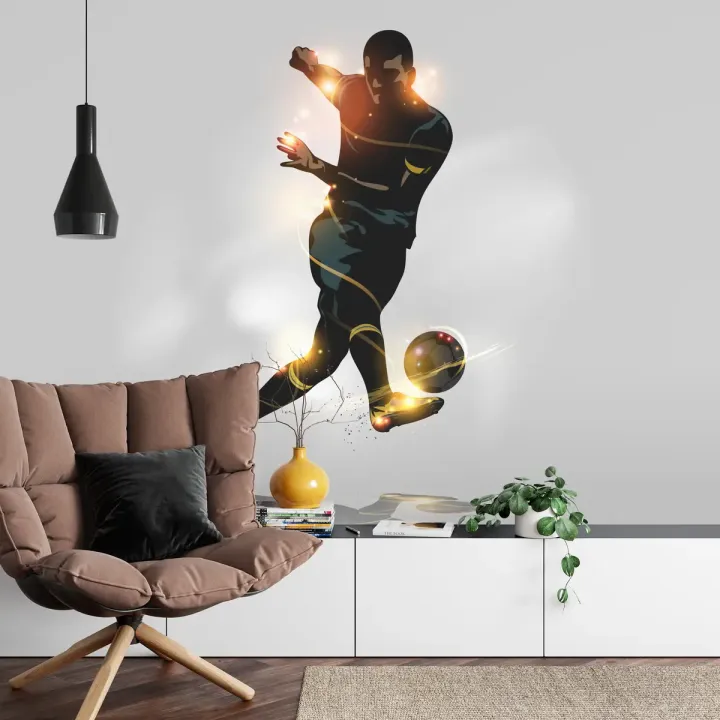 Fototapeta Piłkarz Strzelający Gola – Dynamika Futbolu na Stadionie