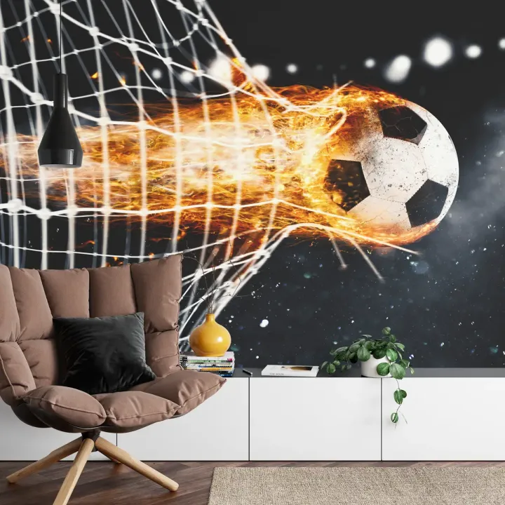 Fototapeta Płonąca Piłka – Sportowa Energia i Siła Akcji