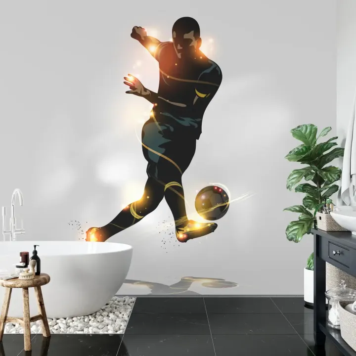 Fototapeta Piłkarz Strzelający Gola – Dynamika Futbolu na Stadionie