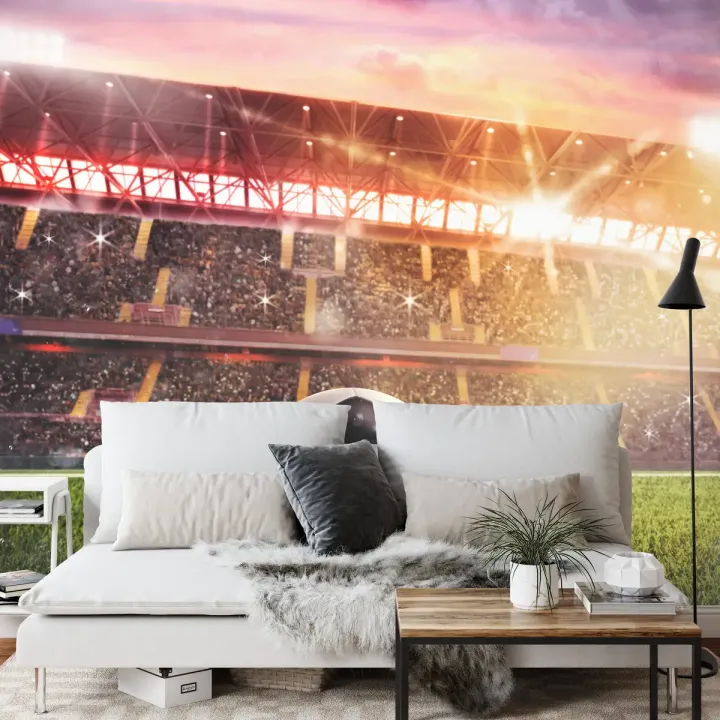 Fototapeta Piłka Nożna – Stadionowy Mecz o Zachodzie Słońca