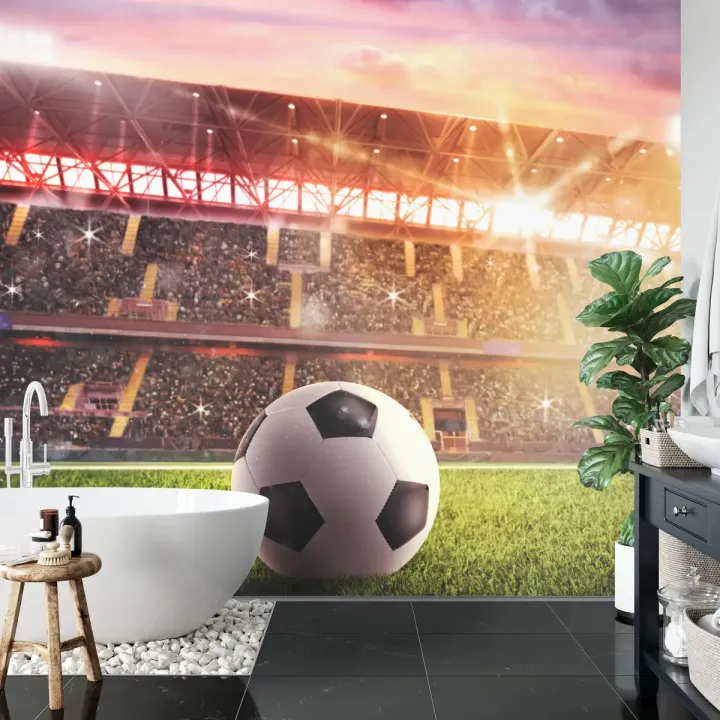 Fototapeta Piłka Nożna – Stadionowy Mecz o Zachodzie Słońca