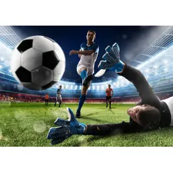 Fototapeta Piłkarz Oddający Strzał – Akcja Sportowa na Stadionie