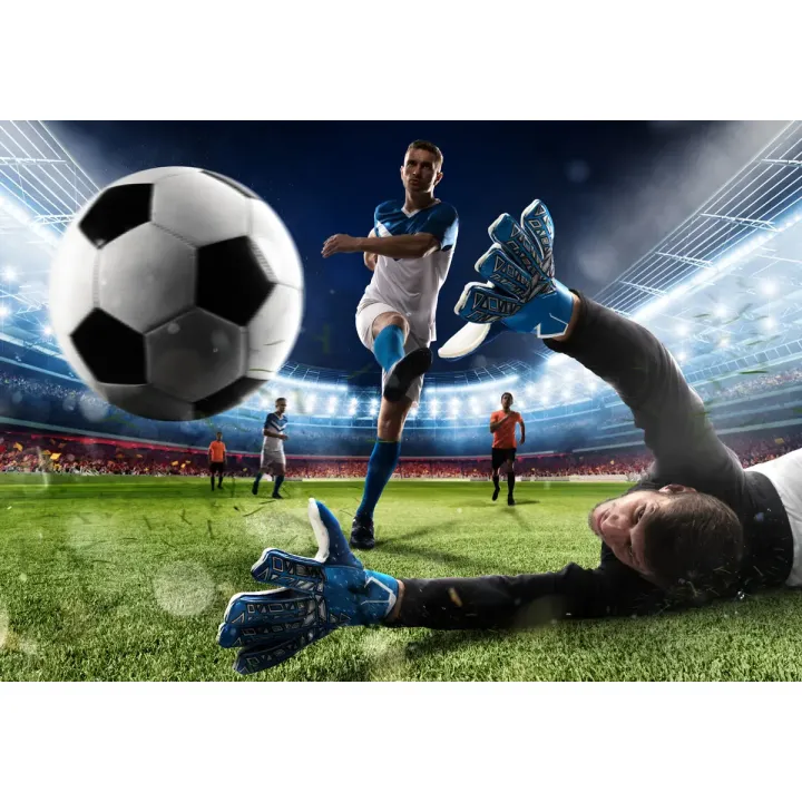 Fototapeta Piłkarz Oddający Strzał – Akcja Sportowa na Stadionie – produkt