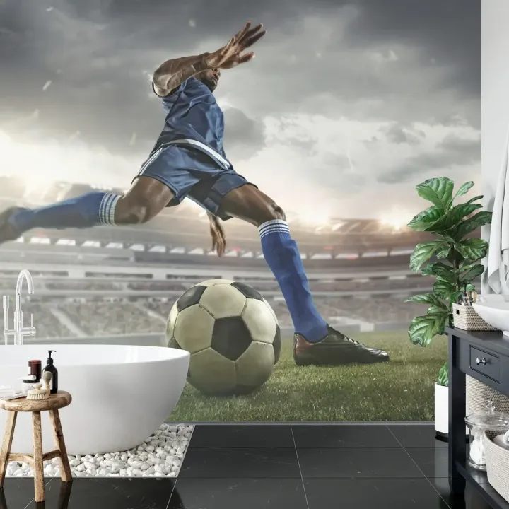 Fototapeta Piłkarz Na Boisku – Sportowa Akcja na Stadionie