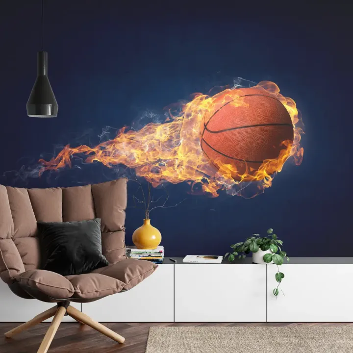 Fototapeta Płonąca Piłka Koszykowa – Sport i Ogień Pełne Energii