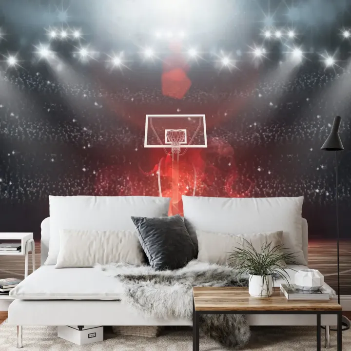 Fototapeta Futurystyczne Boisko Koszykówki – Sportowa Hala w Stylu NBA