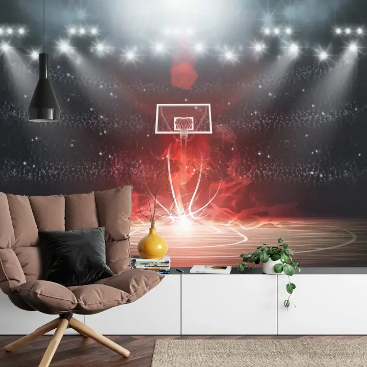 Fototapeta Futurystyczne Boisko Koszykówki – Sportowa Hala w Stylu NBA