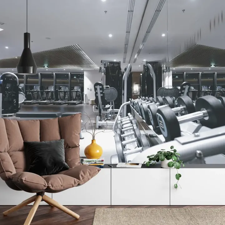 Fototapeta Nowoczesna Siłownia – Motyw Sportowy i Industrialny Wystrój
