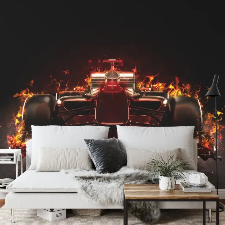 Fototapeta Płonący Bolid F1 – Adrenalina Wyścigów Formuły 1