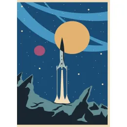Plakat Startująca Rakieta Kosmiczna – Retro-Futuryzm i Eksploracja Kosmosu