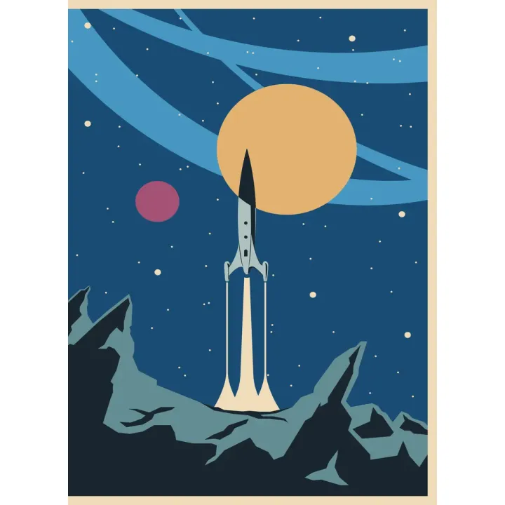 Plakat Startująca Rakieta Kosmiczna – Retro-Futuryzm i Eksploracja Kosmosu