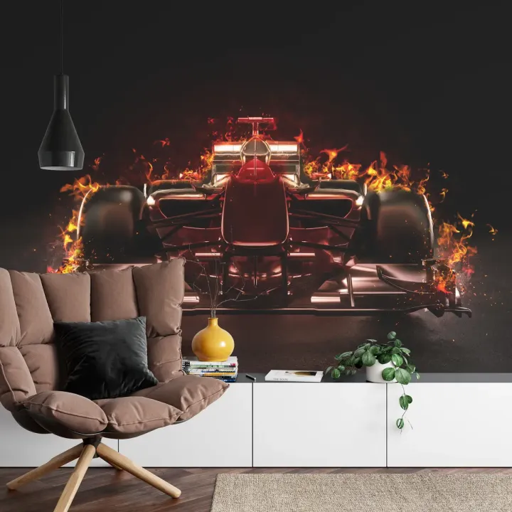 Fototapeta Płonący Bolid F1 – Adrenalina Wyścigów Formuły 1