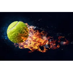 Fototapeta Płonąca Piłka Do Tenisa – Dynamiczna Akcja Sportowa z Ogniem