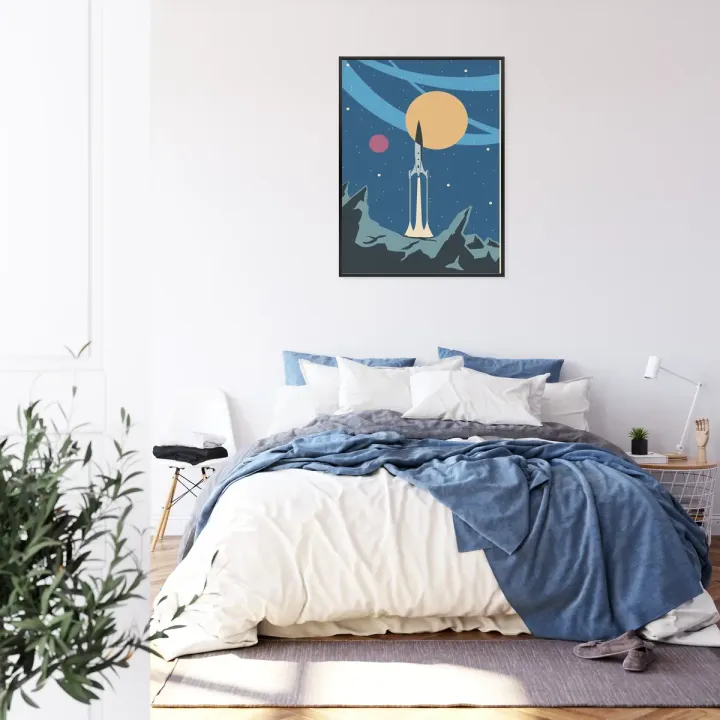 Plakat Startująca Rakieta Kosmiczna – Retro-Futuryzm i Eksploracja Kosmosu