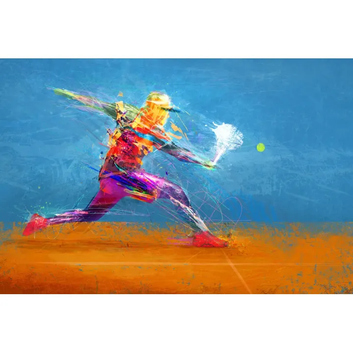 Fototapeta Malowany Abstrakcyjny Tenisista – Dynamika Sportu w Kolorowych Plamach – produkt