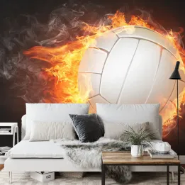 Fototapeta Piłka Siatkowa w Płomieniach – Sportowa Energia i Pasja