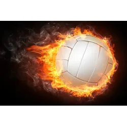 Fototapeta Piłka Siatkowa w Płomieniach – Sportowa Energia i Pasja