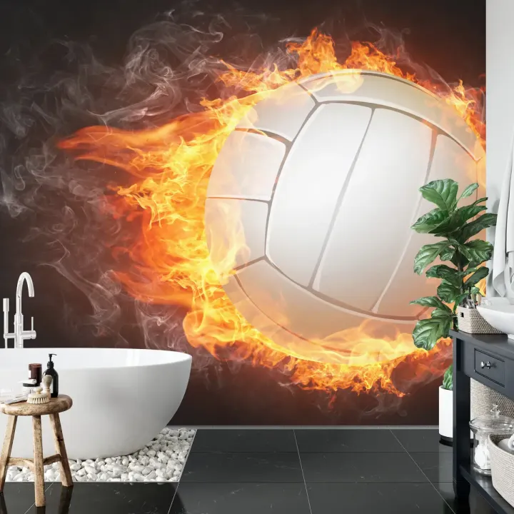 Fototapeta Piłka Siatkowa w Płomieniach – Sportowa Energia i Pasja