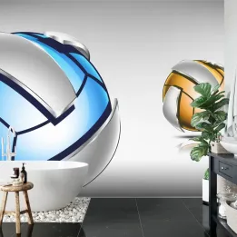 Fototapeta Dwie Piłki Siatkowe 3D – Sportowa Abstrakcja Geometryczna