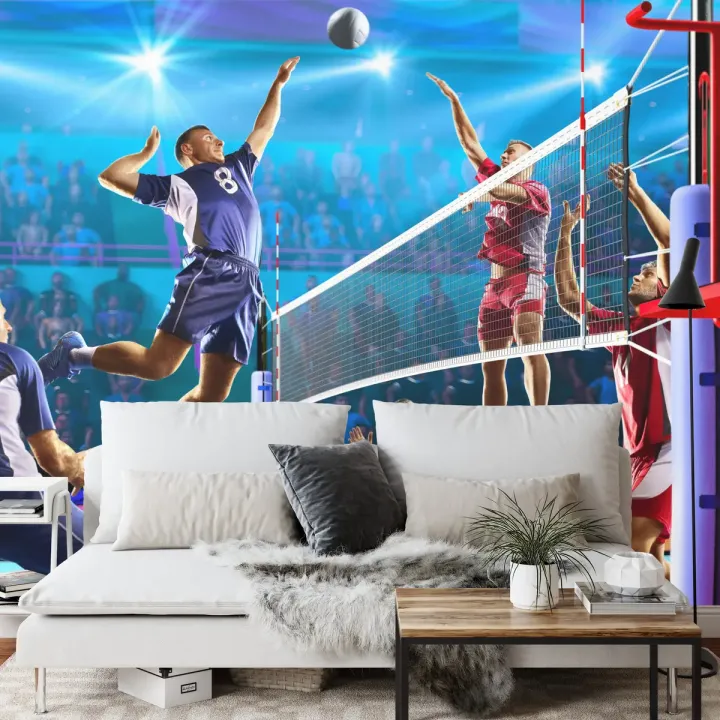 Fototapeta Siatkarze Podczas Gry – Akcja Sportowa na Hali