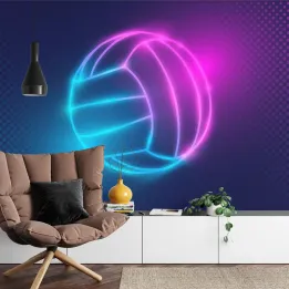 Fototapeta Neonowa Piłka Siatkowa – Abstrakcja w Stylu Sportowego Neonu