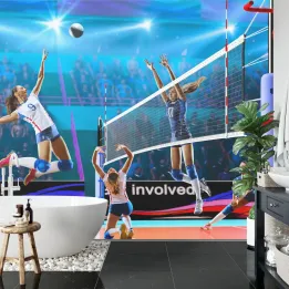 Fototapeta Siatkarki Podczas Meczu – Rywalizacja Sportowa w Hali