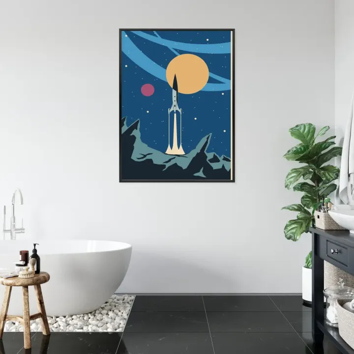 Plakat Startująca Rakieta Kosmiczna – Retro-Futuryzm i Eksploracja Kosmosu
