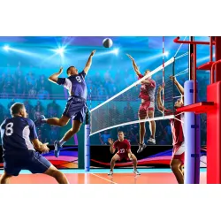 Fototapeta Siatkarze Podczas Gry – Akcja Sportowa na Hali