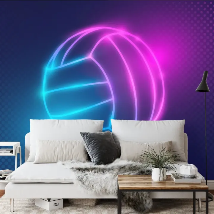 Fototapeta Neonowa Piłka Siatkowa – Abstrakcja w Stylu Sportowego Neonu