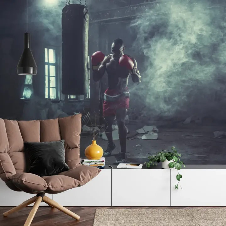 Fototapeta Bokser – Trening w Zadymionej Sali