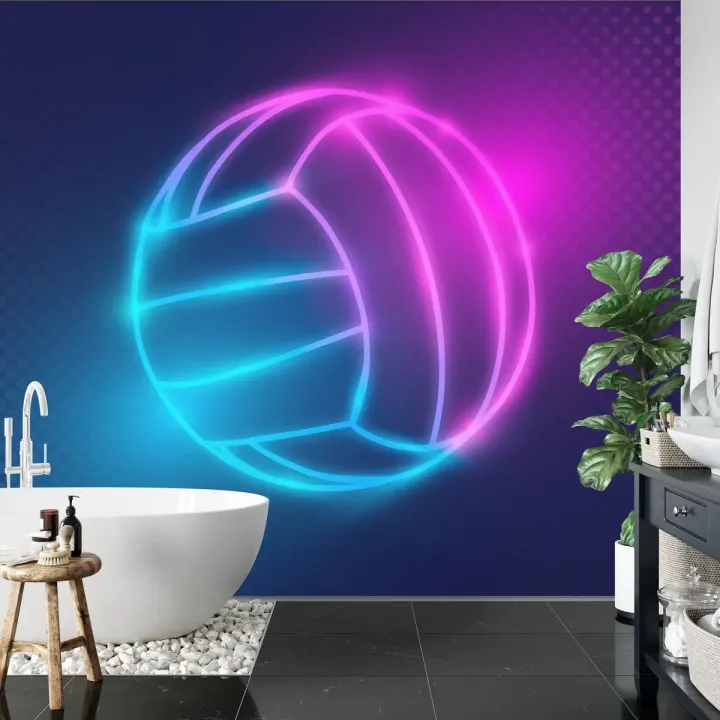Fototapeta Neonowa Piłka Siatkowa – Abstrakcja w Stylu Sportowego Neonu