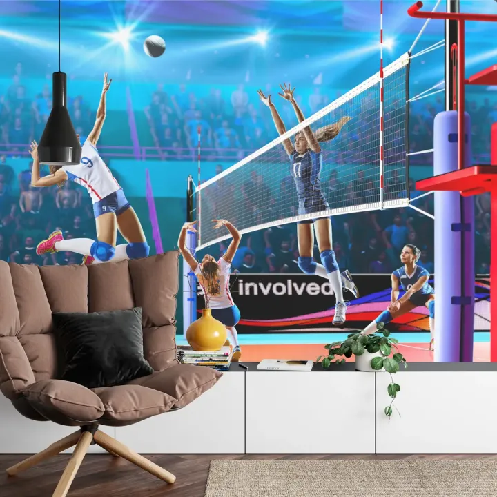 Fototapeta Siatkarki Podczas Meczu – Rywalizacja Sportowa w Hali