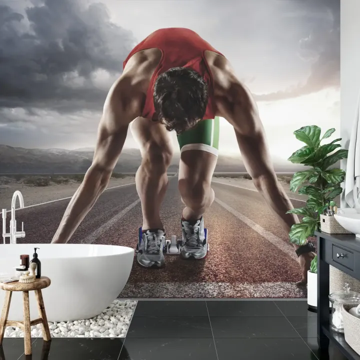 Fototapeta Sportowiec – Biegacz na Asfaltowej Drodze
