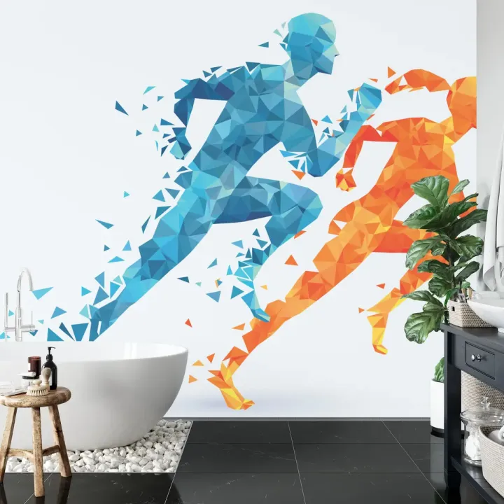 Fototapeta Geometryczni Sportowi Biegacze – Abstrakcja Ruchu i Dynamiki