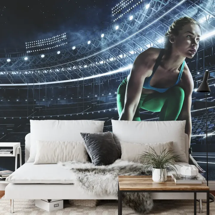 Fototapeta Sprinterka – Dynamika Biegu na Stadionie