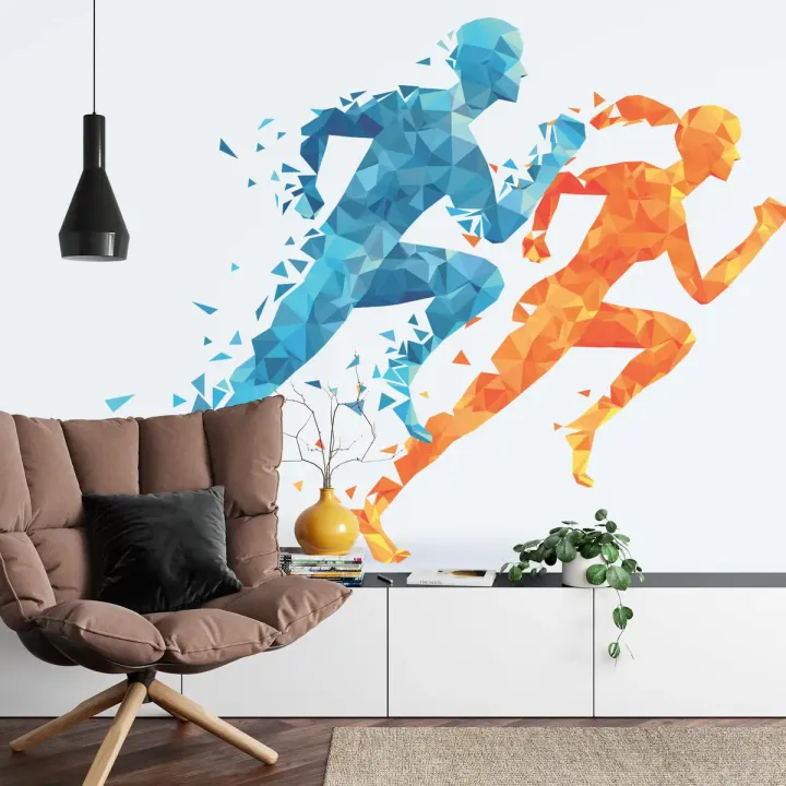 Fototapeta Geometryczni Sportowi Biegacze – Abstrakcja Ruchu i Dynamiki