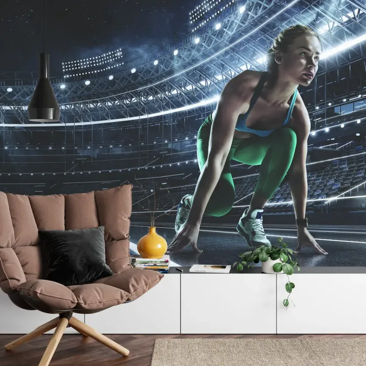 Fototapeta Sprinterka – Dynamika Biegu na Stadionie