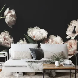 Fototapeta Peonie i Zielone Liście – Kwiaty Cięte w Botanicznym Ogrodzie