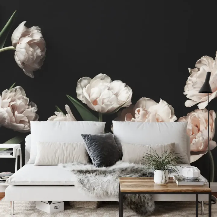 Fototapeta Peonie i Zielone Liście – Kwiaty Cięte w Botanicznym Ogrodzie
