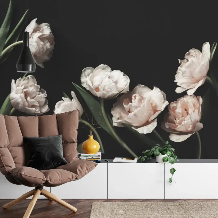 Fototapeta Peonie i Zielone Liście – Kwiaty Cięte w Botanicznym Ogrodzie