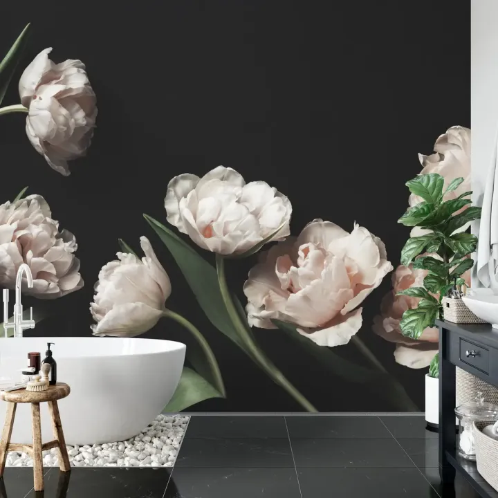 Fototapeta Peonie i Zielone Liście – Kwiaty Cięte w Botanicznym Ogrodzie